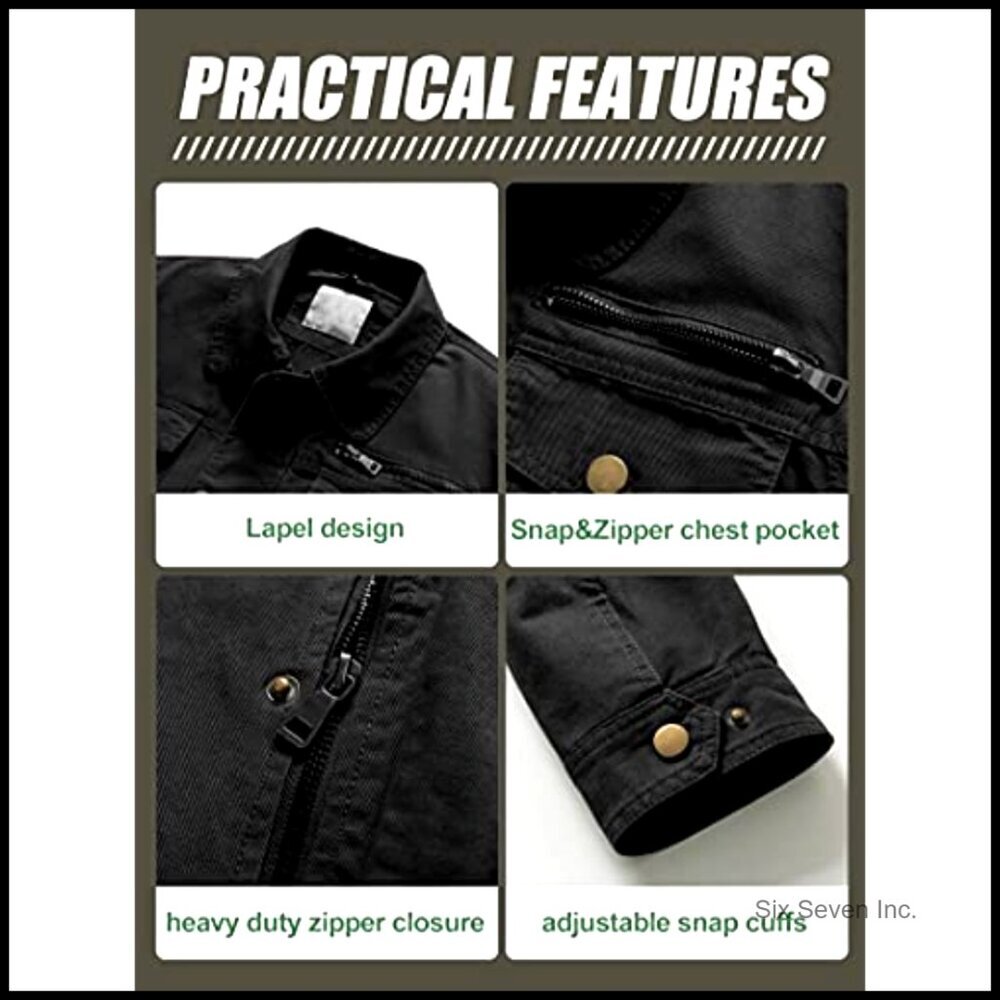 Canvas Military Field Jacket Casual Outerwear Removable Hood Utility Style - Picture 5 of 7